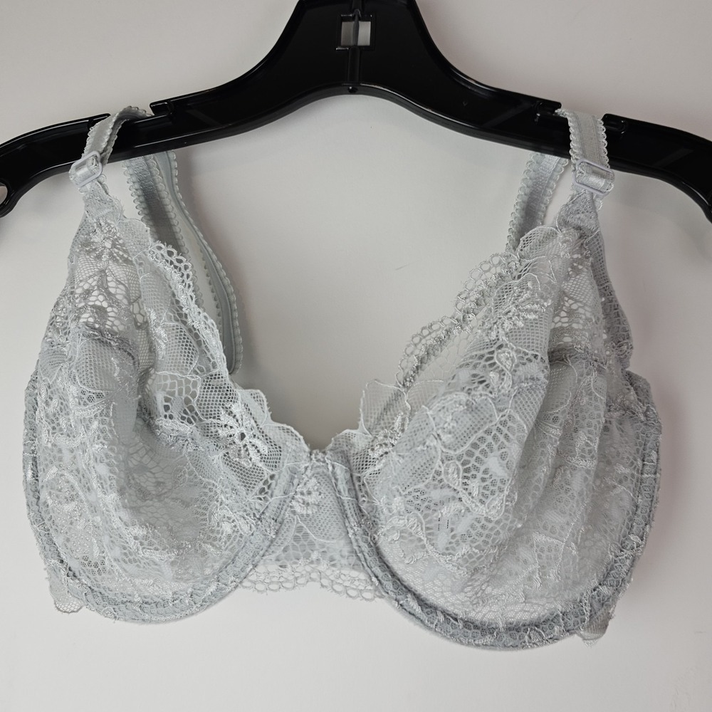Wacoal Lucious Lace Bra 32DD Gray‎ Lace 65197 Unlined Underwire Semi Sheer